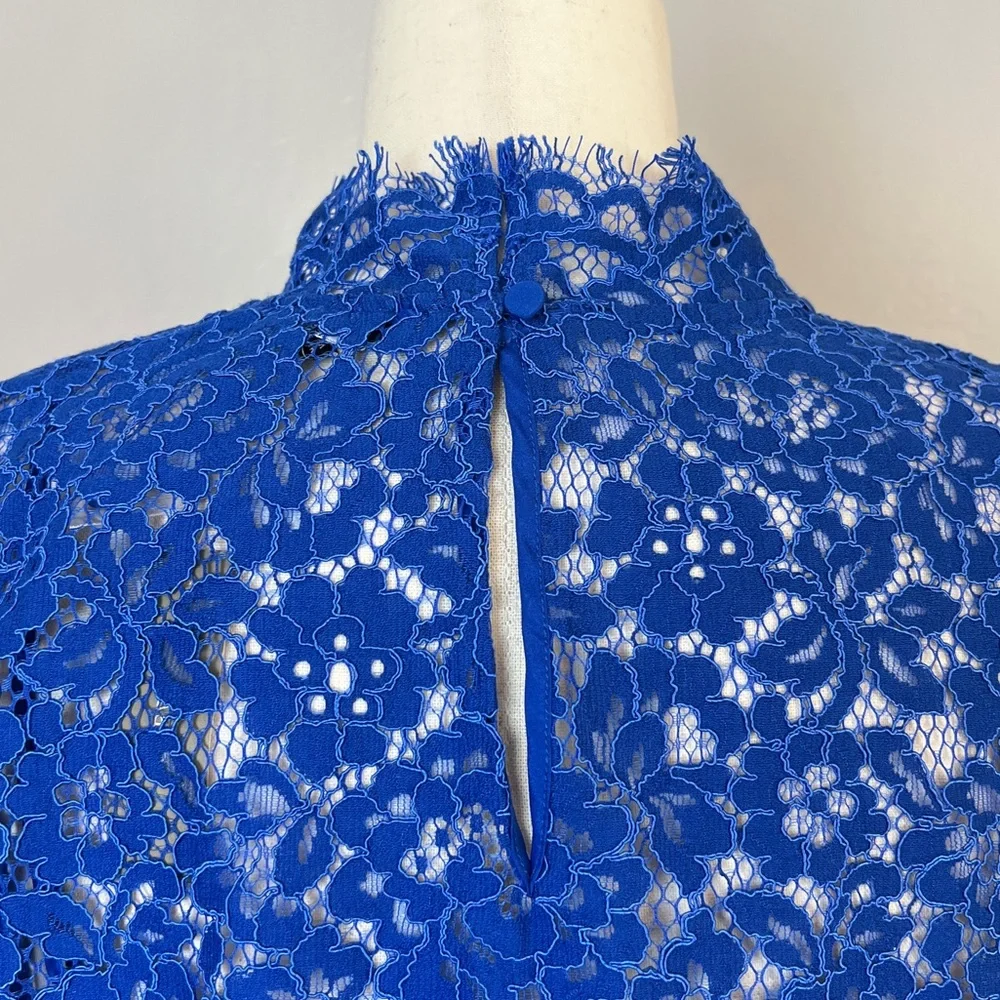•J.CREW• Regal Blue Scalloped Lace Long Sleeve‎ Mockneck Top Blouse Size 6